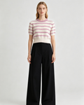 Striped Cashmere Short‑Sleeve Top
