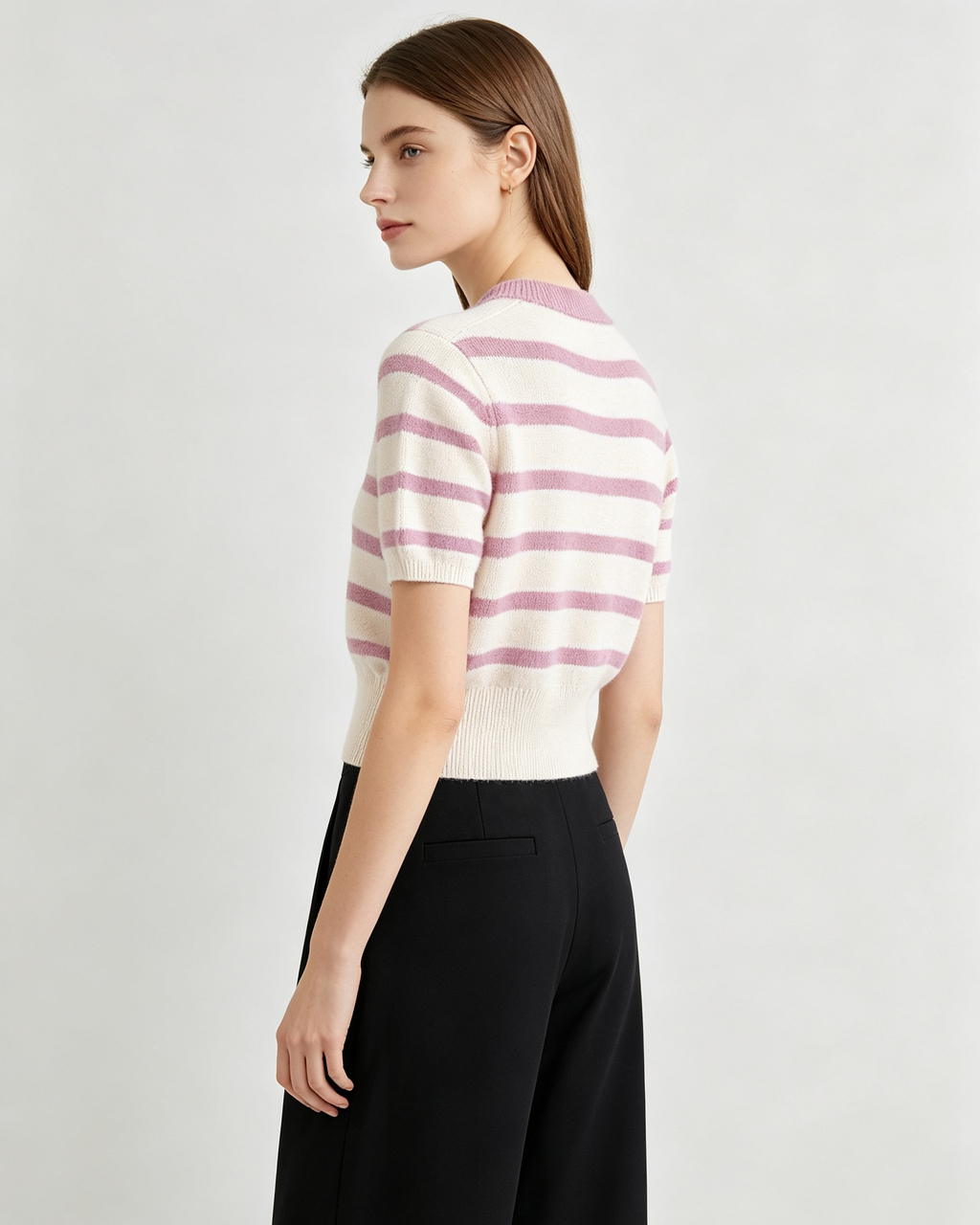 Striped Cashmere Short‑Sleeve Top