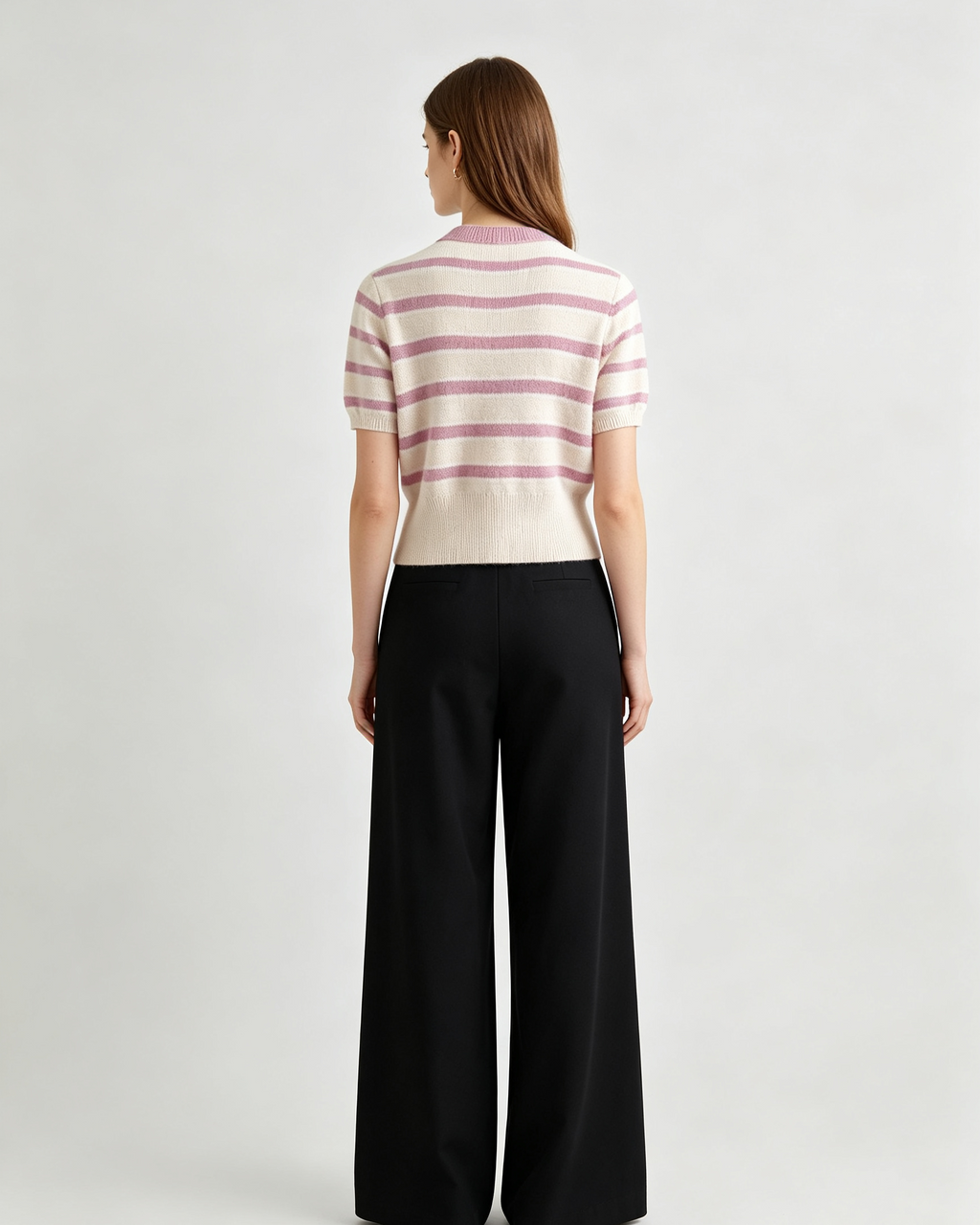 Striped Cashmere Short‑Sleeve Top