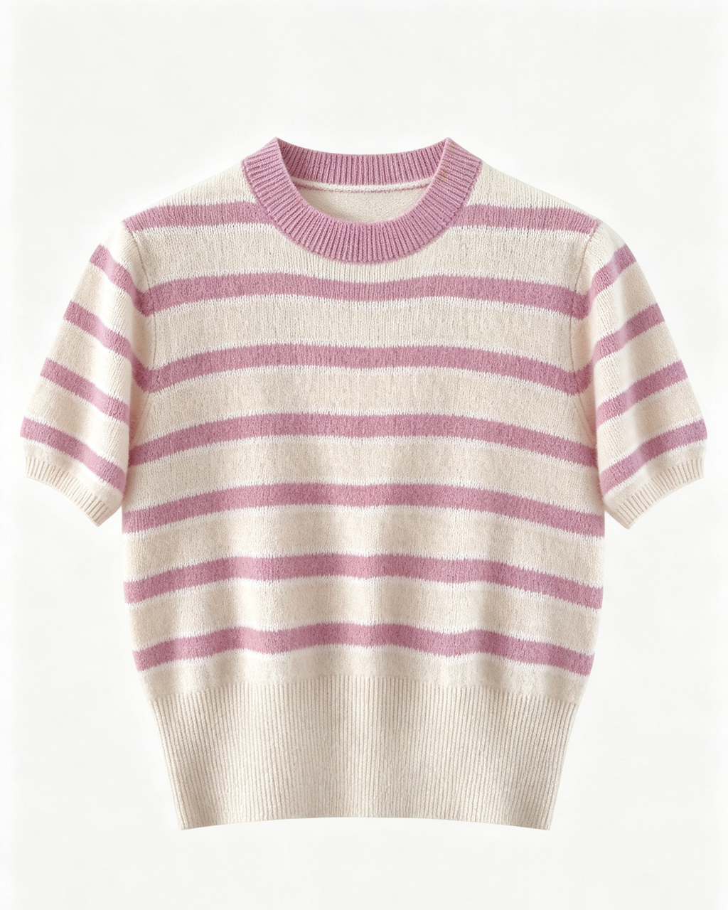 Striped Cashmere Short‑Sleeve Top