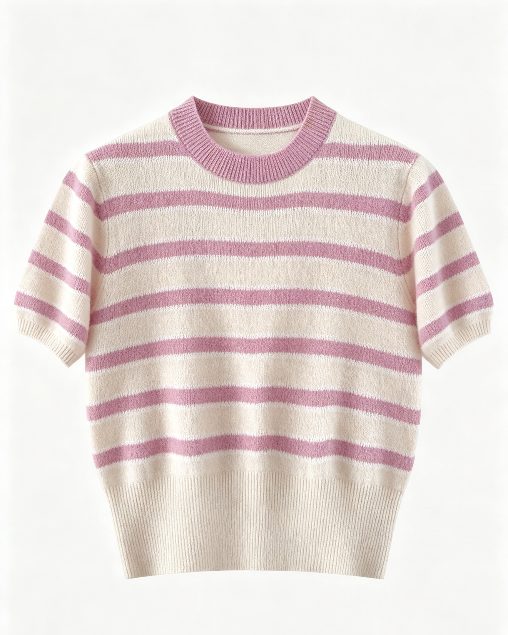 Striped Cashmere Short‑Sleeve Top
