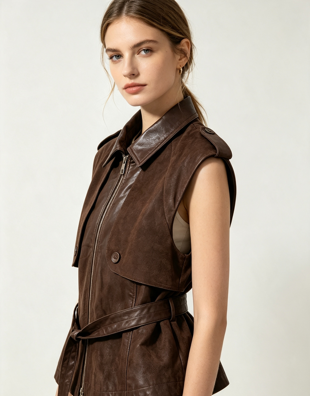 Leather Waist‑Tie Vest