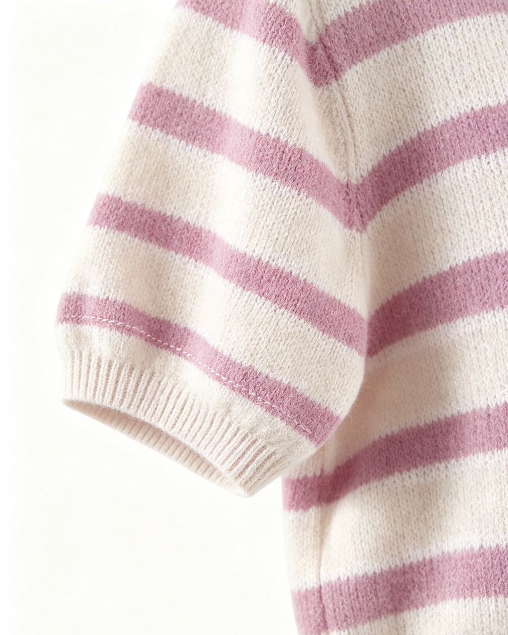 Striped Cashmere Short‑Sleeve Top