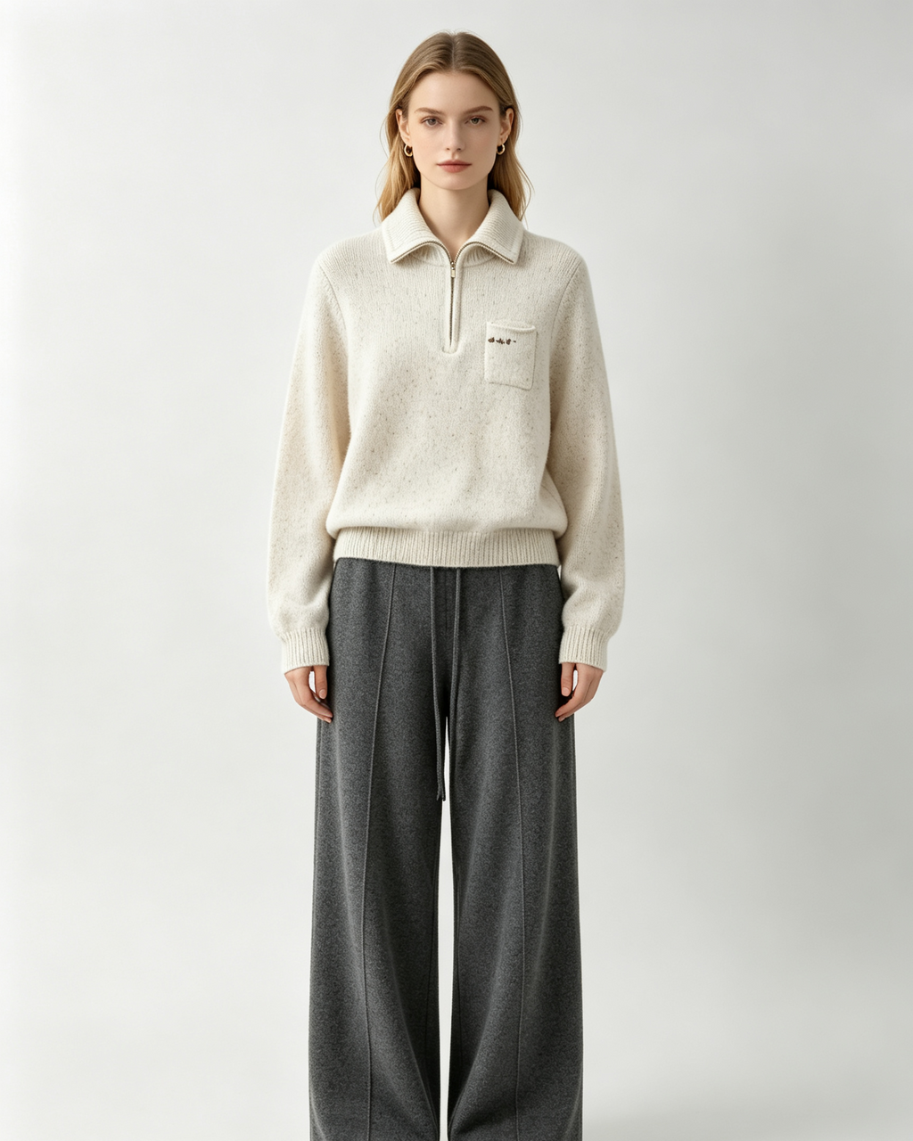 Half‑Zip Speckled Cashmere Sweater