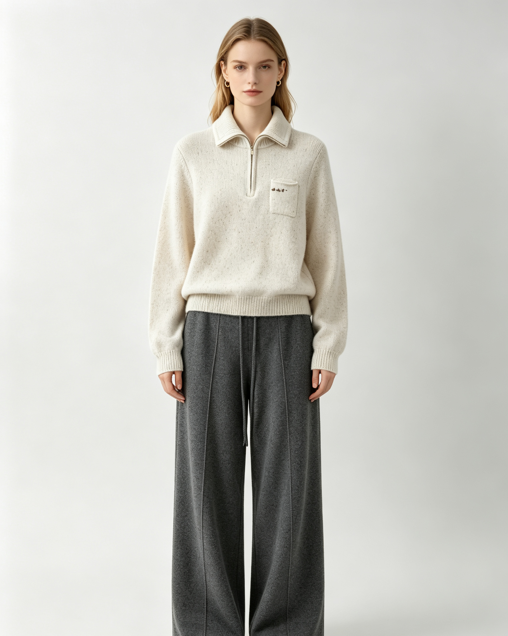 Half‑Zip Speckled Cashmere Sweater