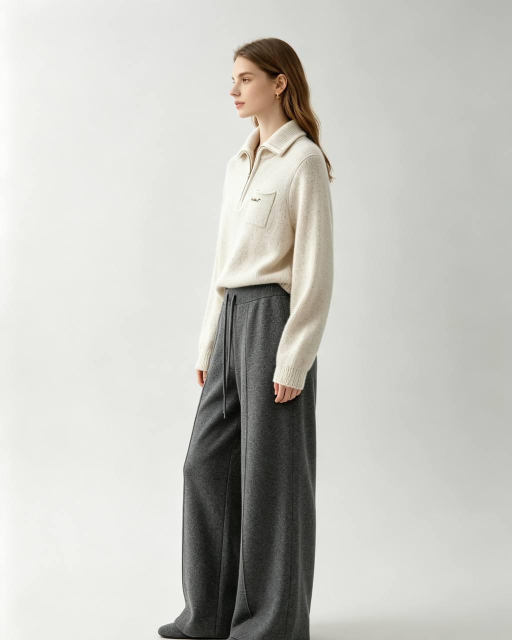 Half‑Zip Speckled Cashmere Sweater
