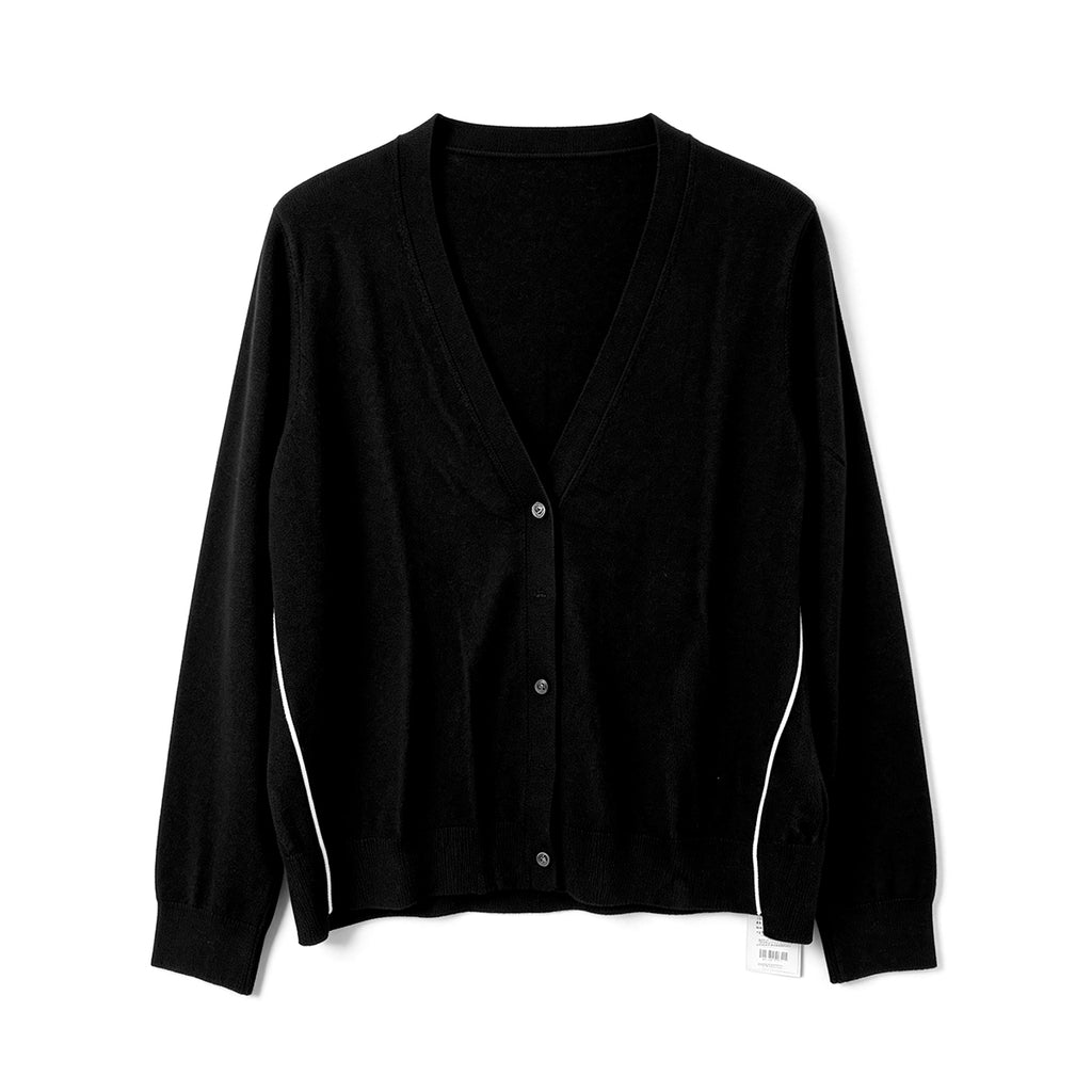 Contrast‑Trim Wool Cardigan