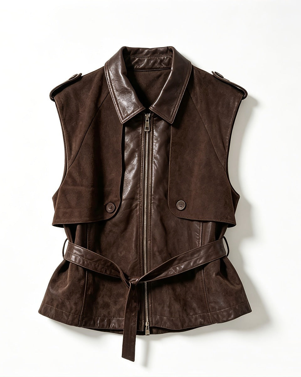 Leather Waist‑Tie Vest