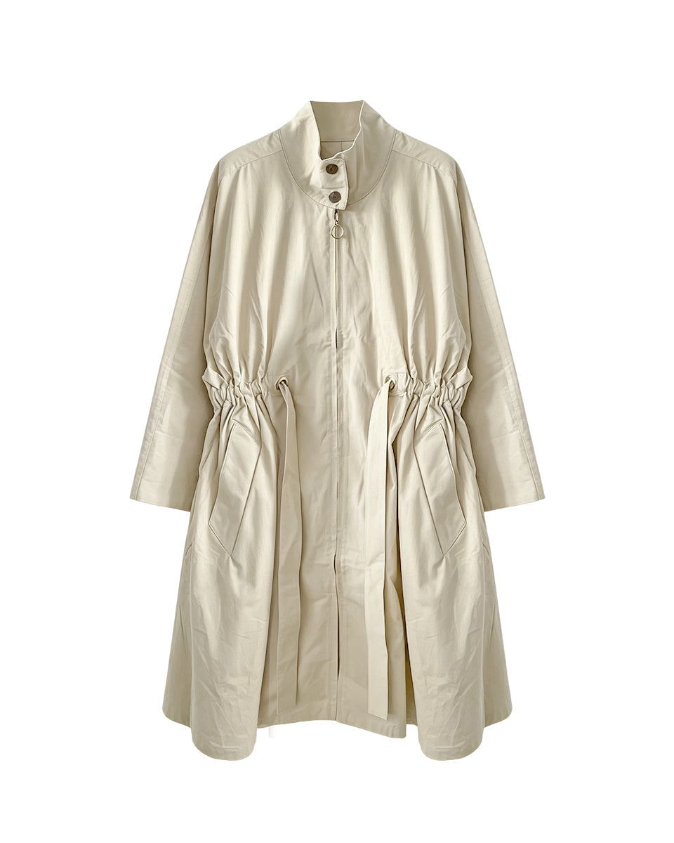 Stand‑Collar Drawstring Trench Coat