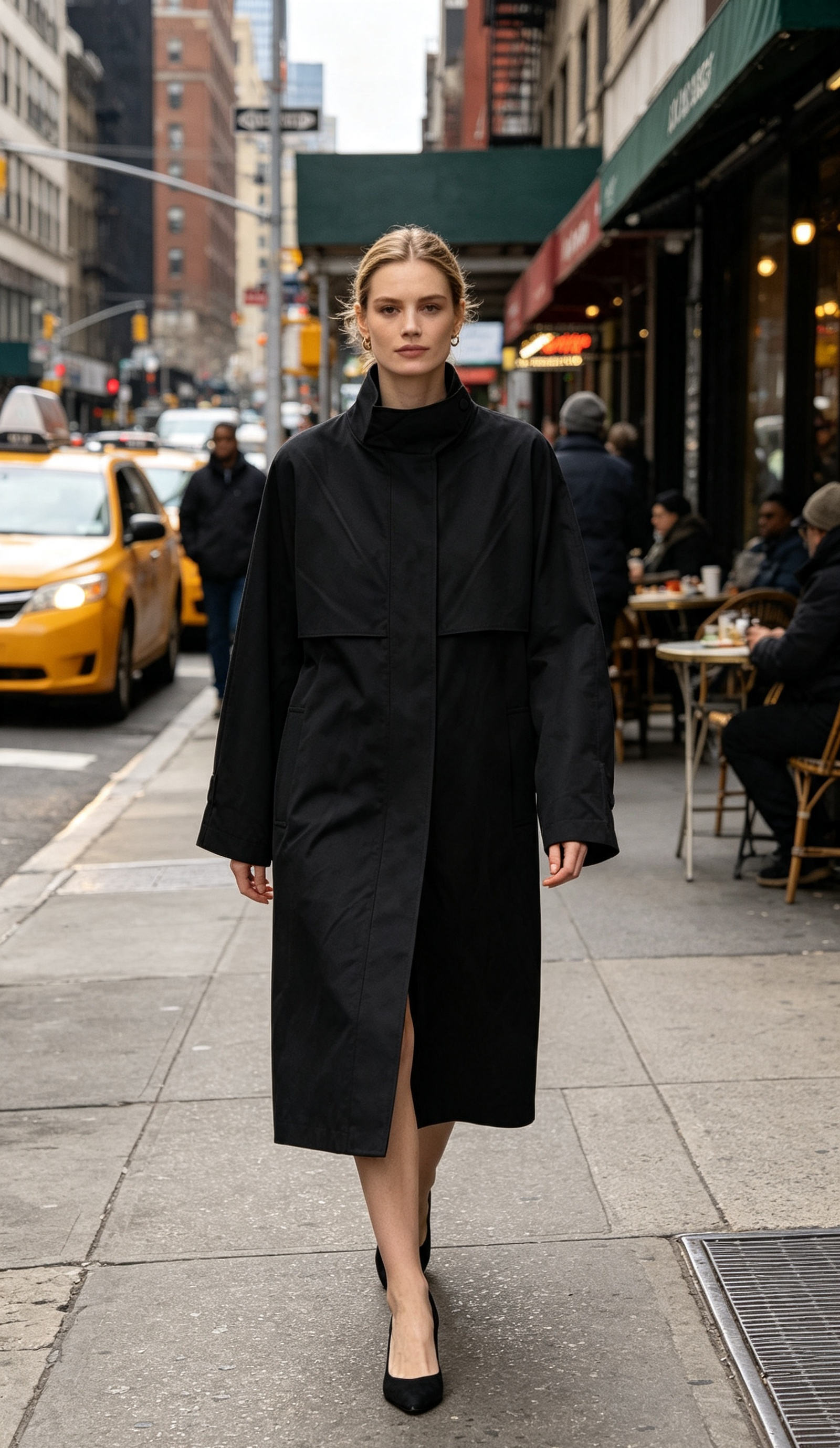 Wool Silk Stand‑Collar Trench