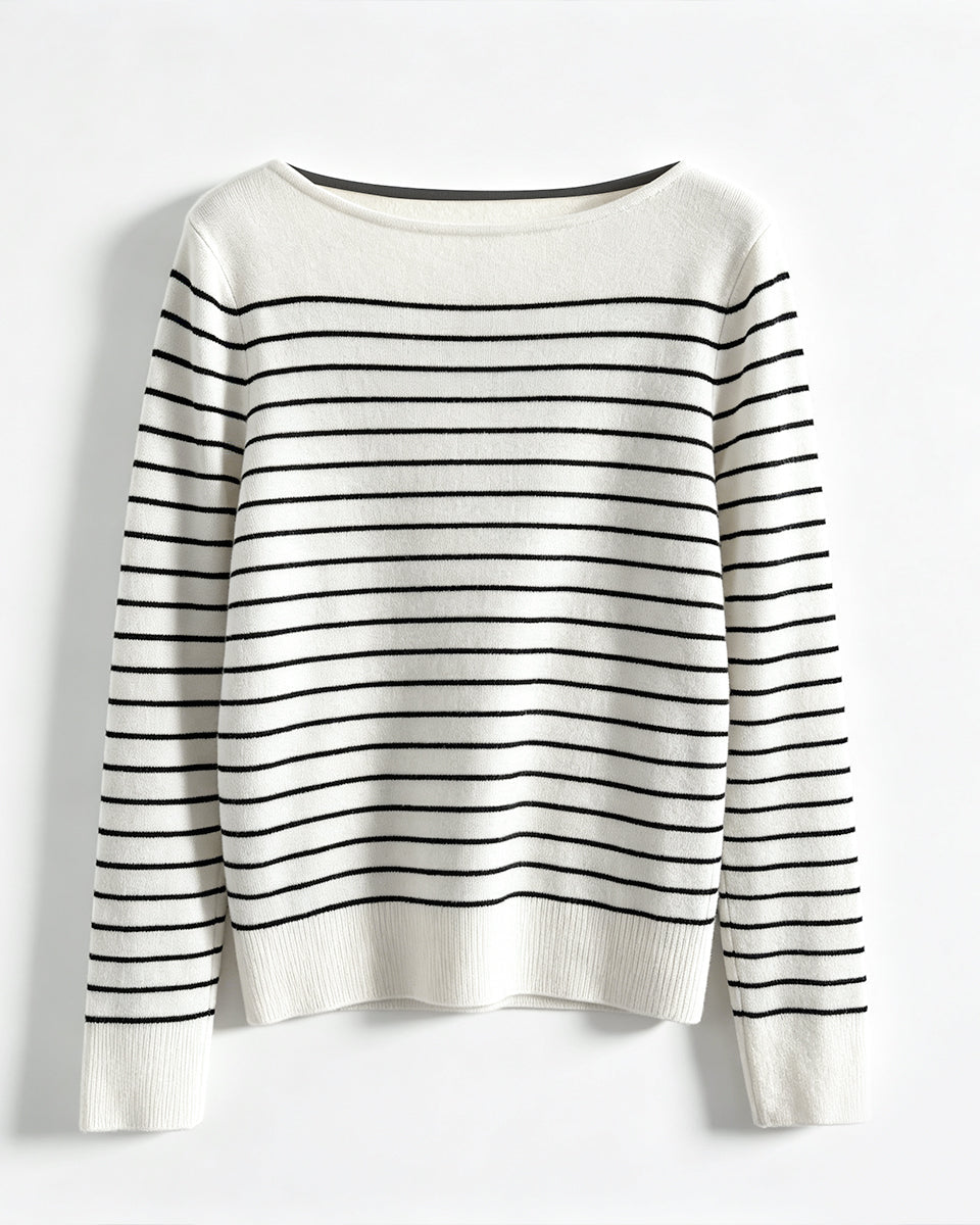 Boat‑Neck Striped Knit Sweater