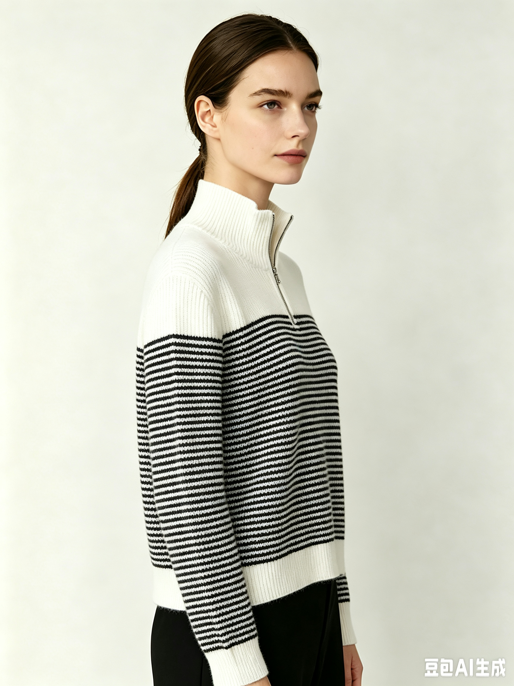 Striped Half-Zip Wool Sweater