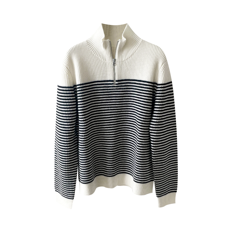 Striped Half-Zip Wool Sweater