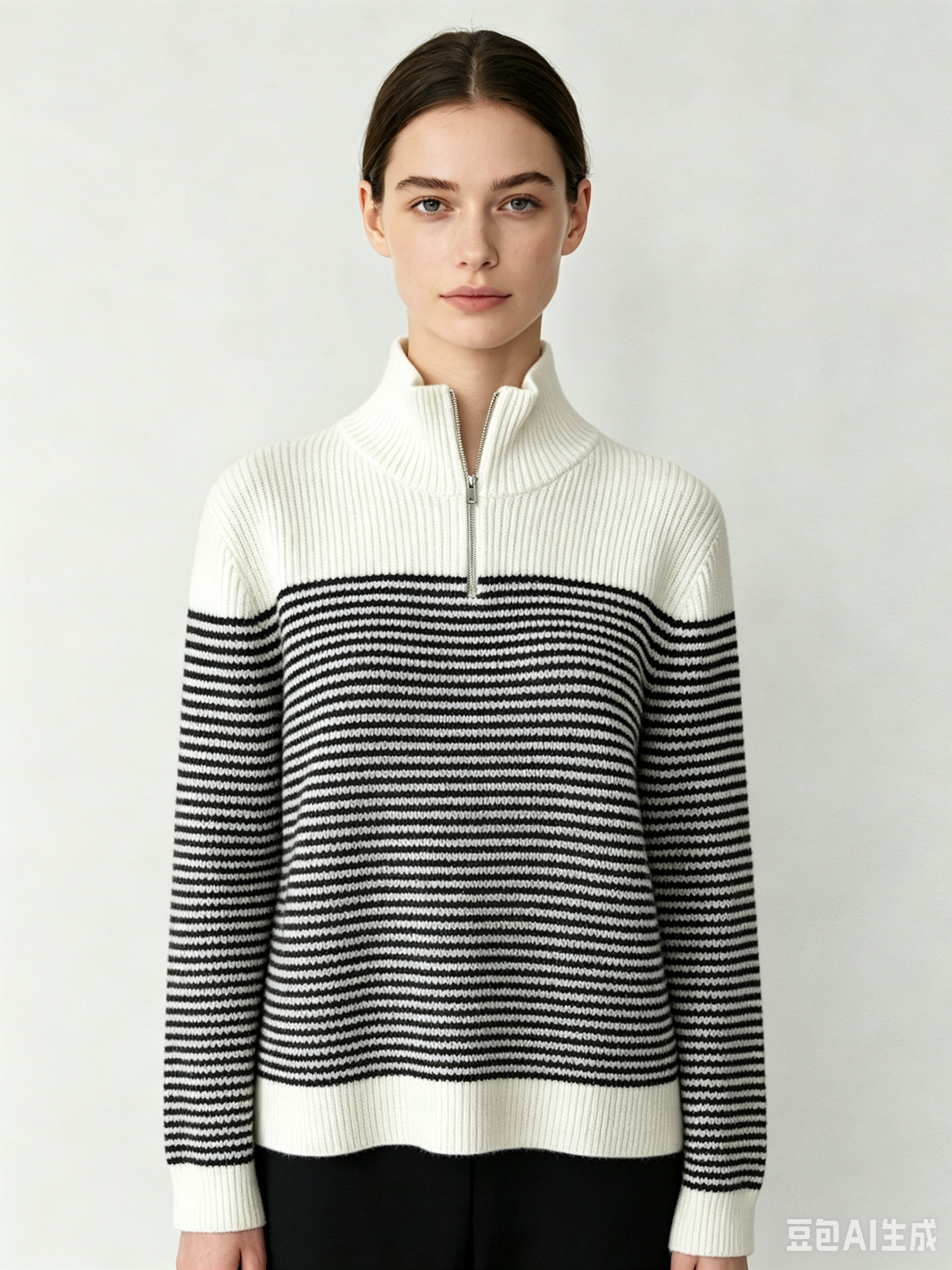 Striped Half-Zip Wool Sweater