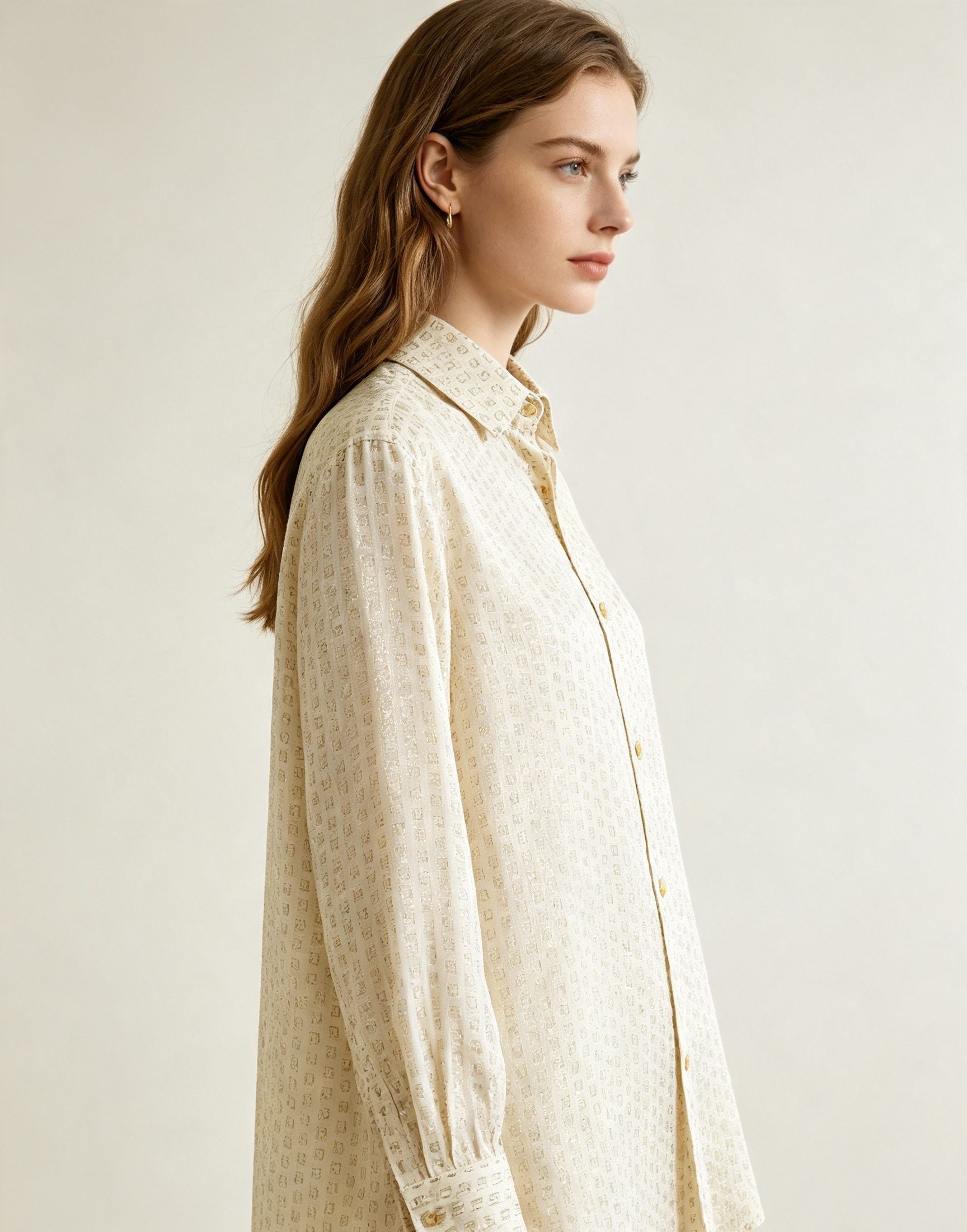 Silk Jacquard Collared Blouse