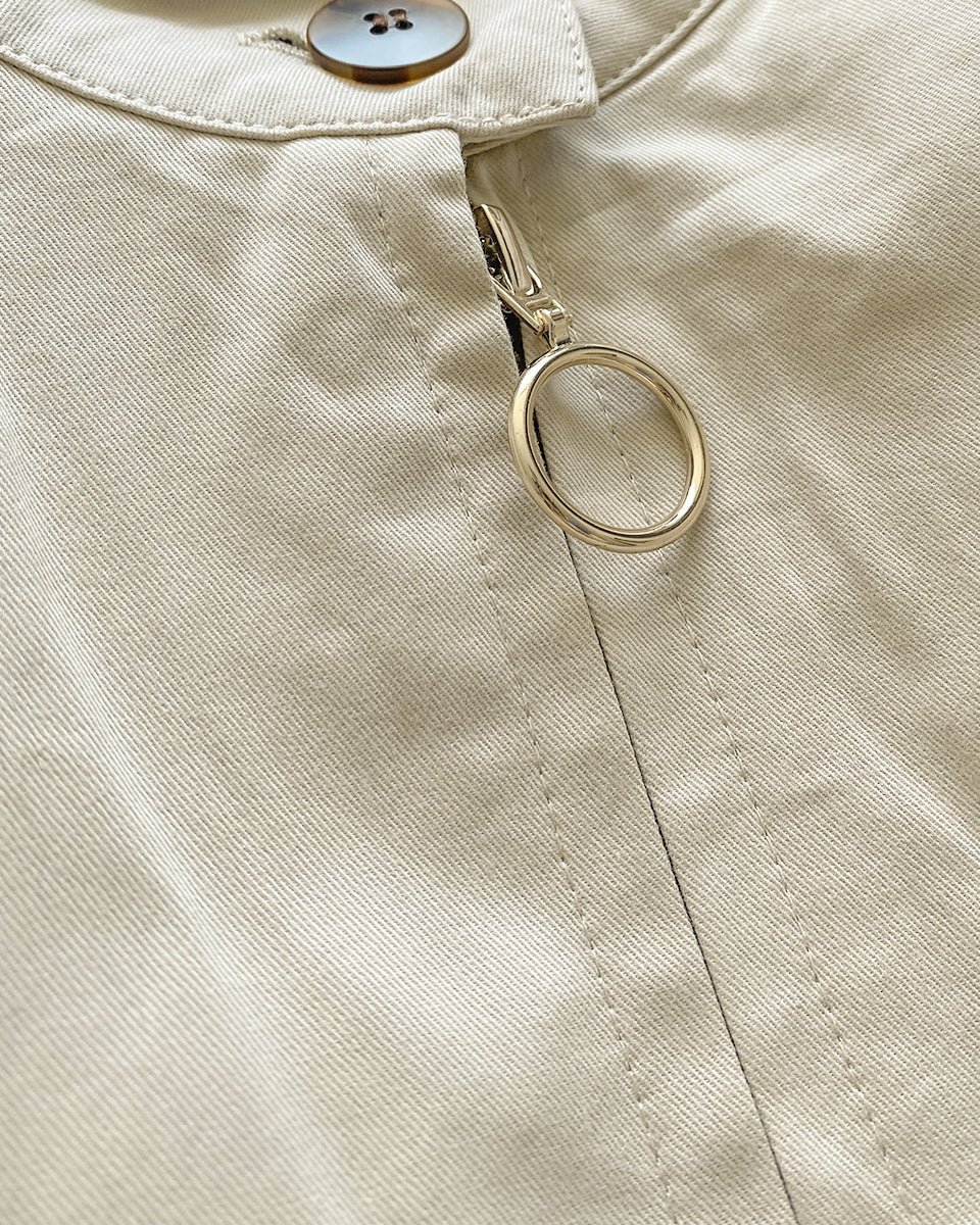 Stand‑Collar Drawstring Trench Coat