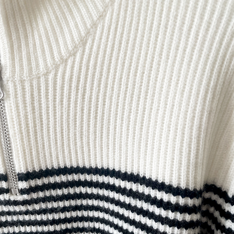 Striped Half-Zip Wool Sweater