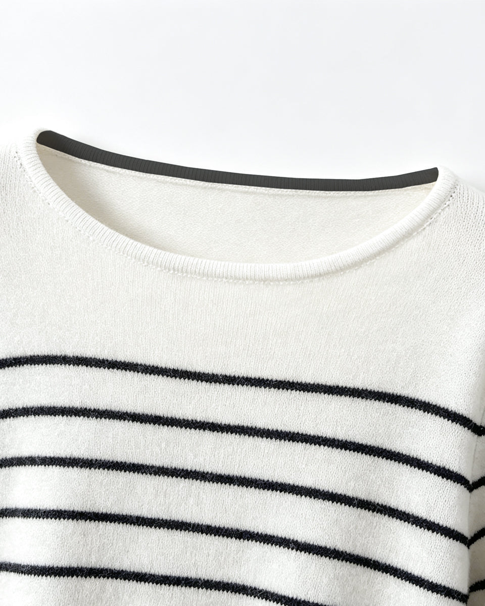 Boat‑Neck Striped Knit Sweater