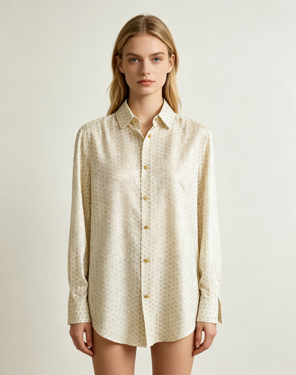 Silk Jacquard Collared Blouse