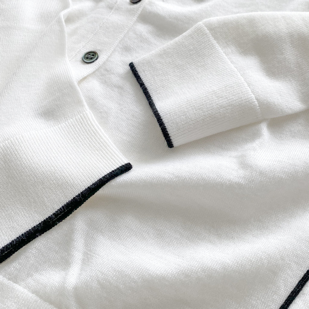 Contrast‑Trim Wool Cardigan