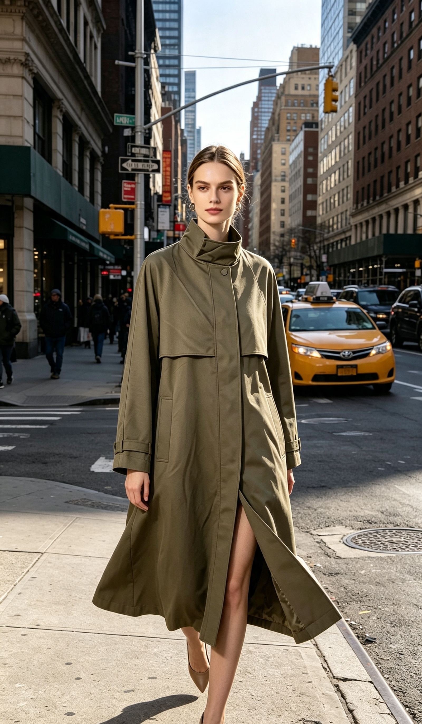 Wool Silk Stand‑Collar Trench