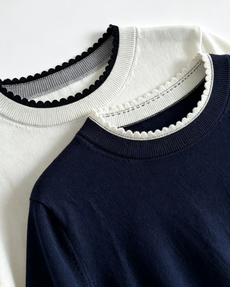 Lace‑Trim Knit Short‑Sleeve Top