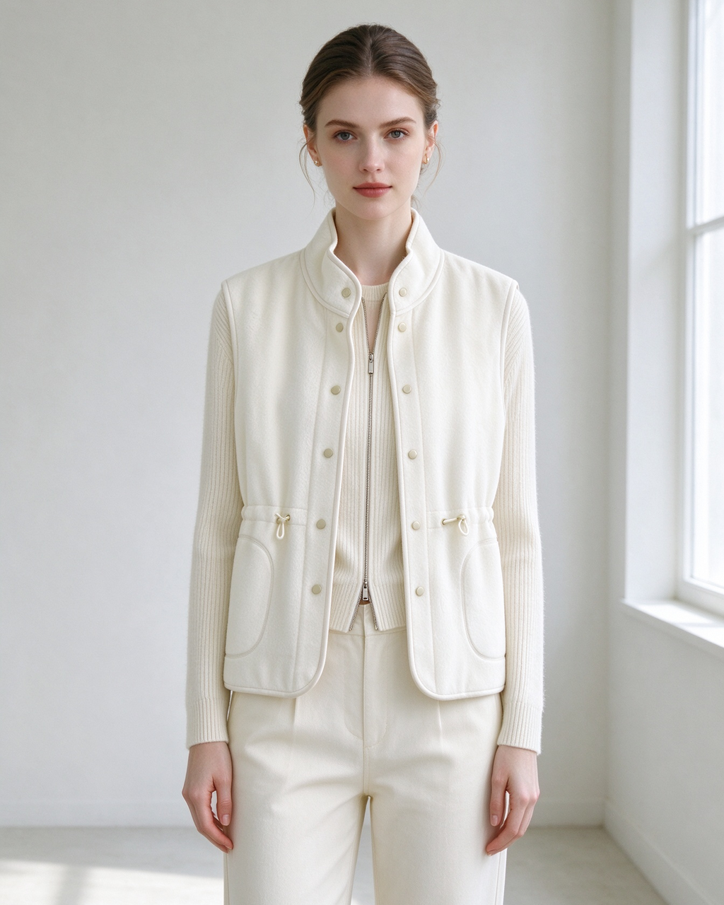 Camel Wool Stand Collar Vest