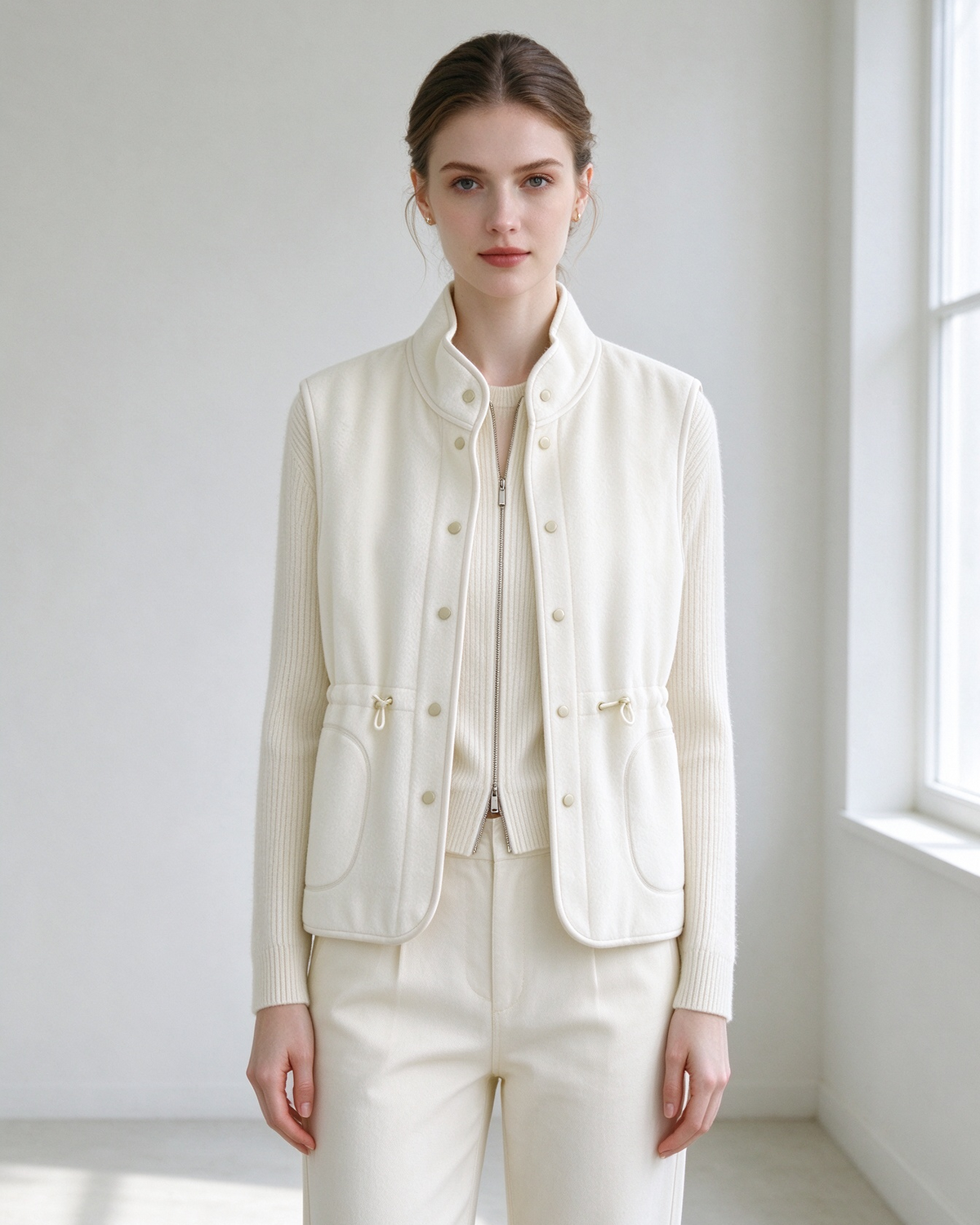 Camel Wool Stand Collar Vest