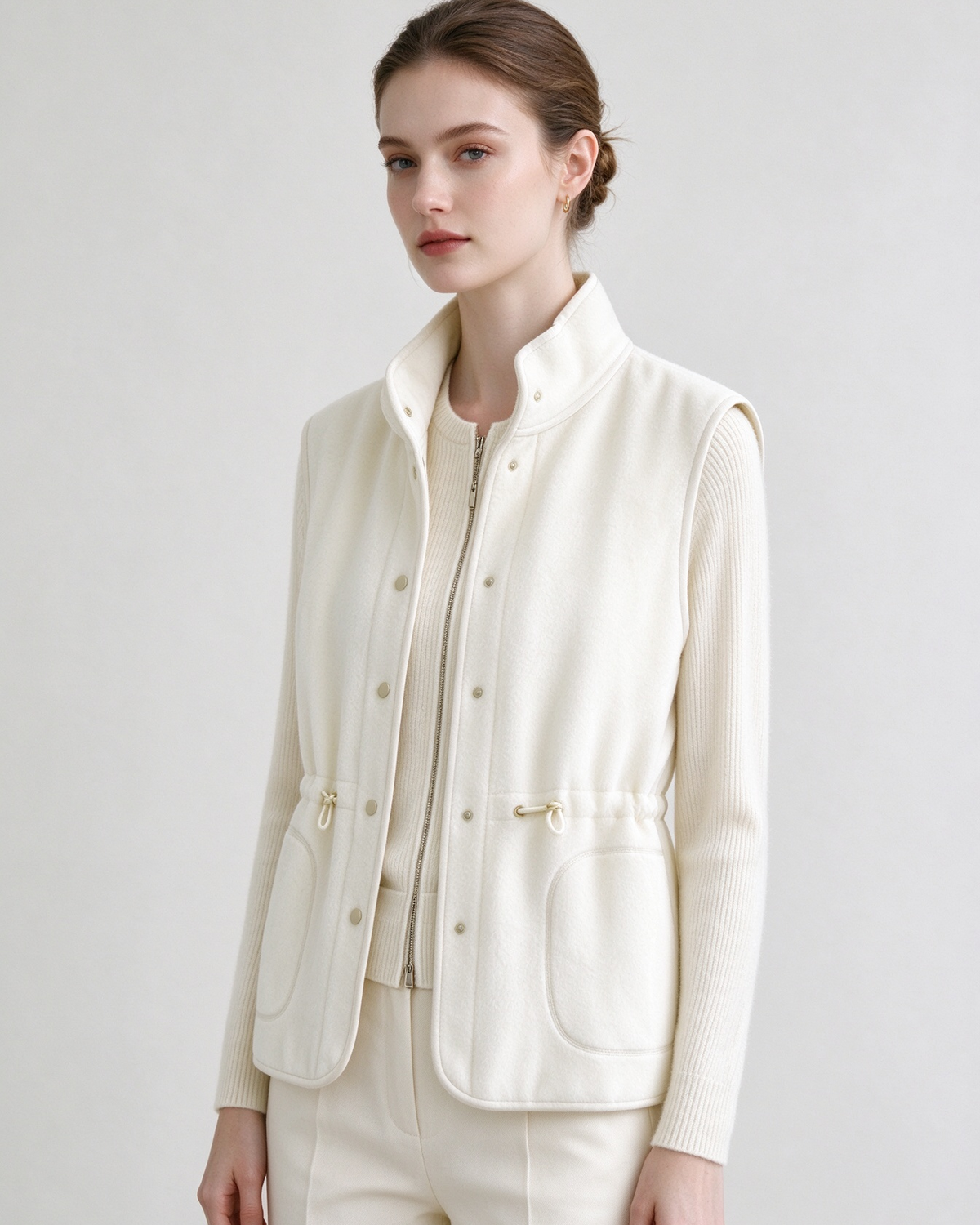 Camel Wool Stand Collar Vest