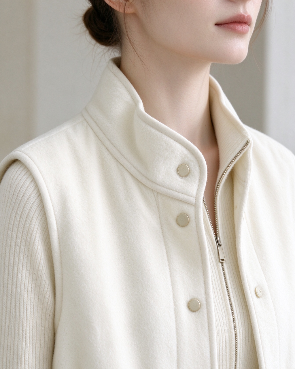 Camel Wool Stand Collar Vest