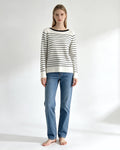 Boat‑Neck Striped Knit Sweater