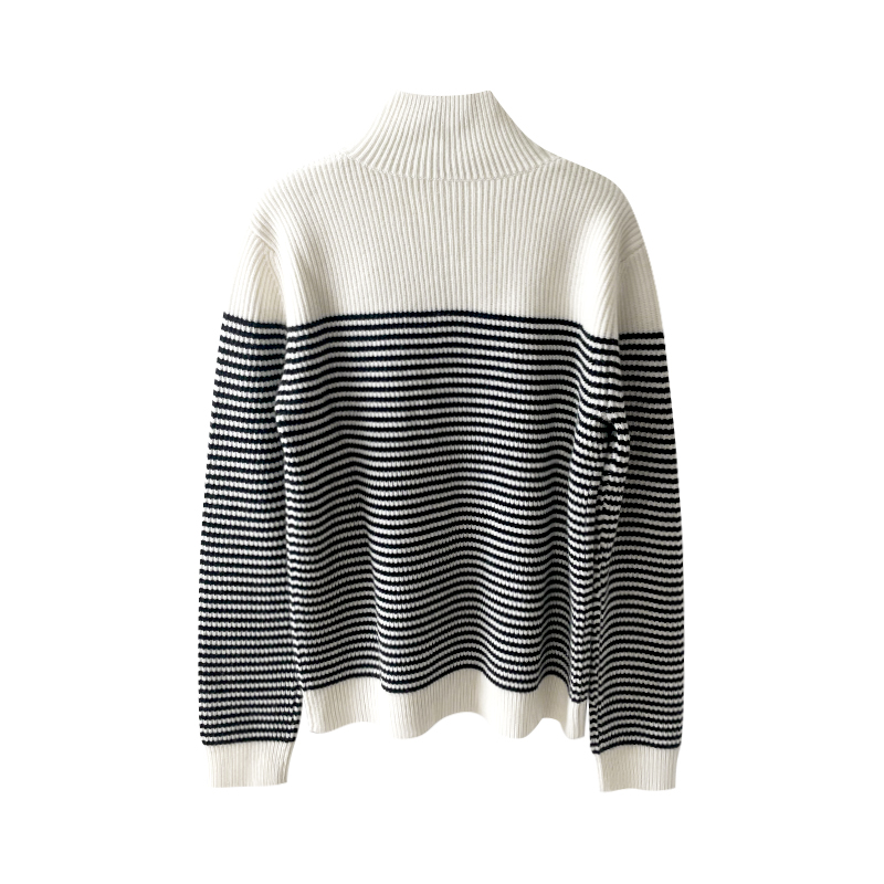 Striped Half-Zip Wool Sweater
