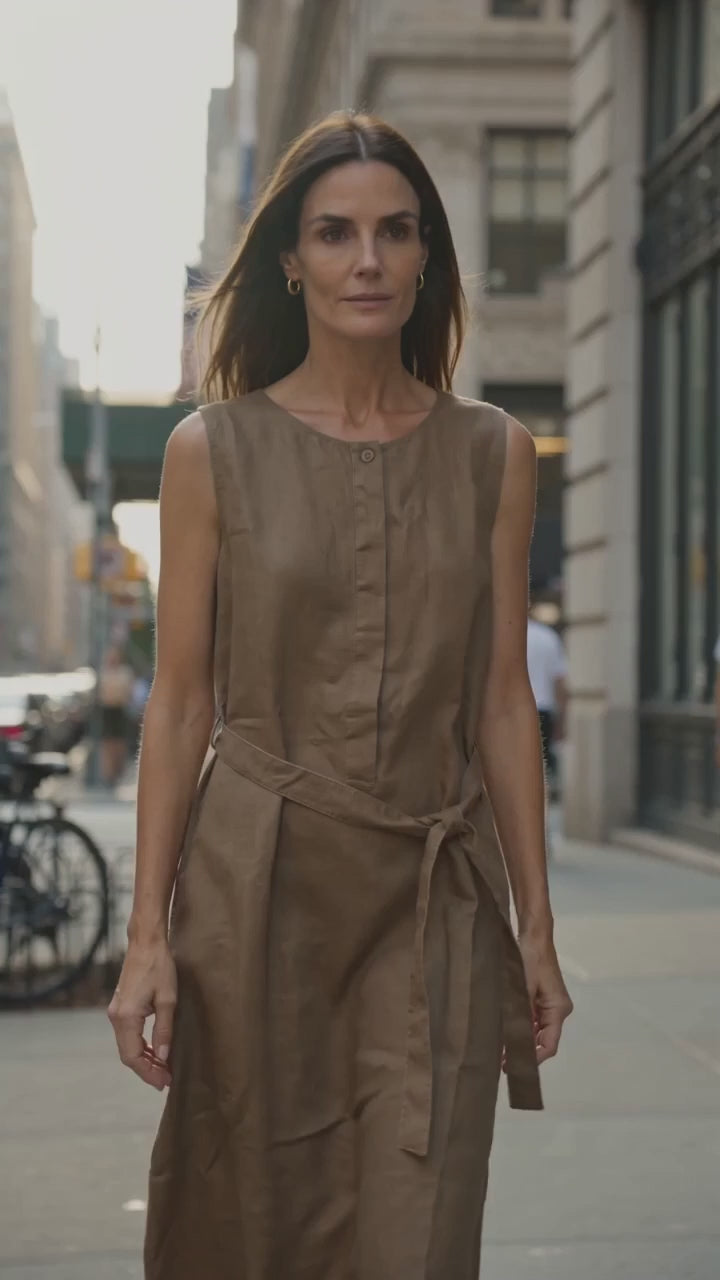 Brown Belted Midi Dress